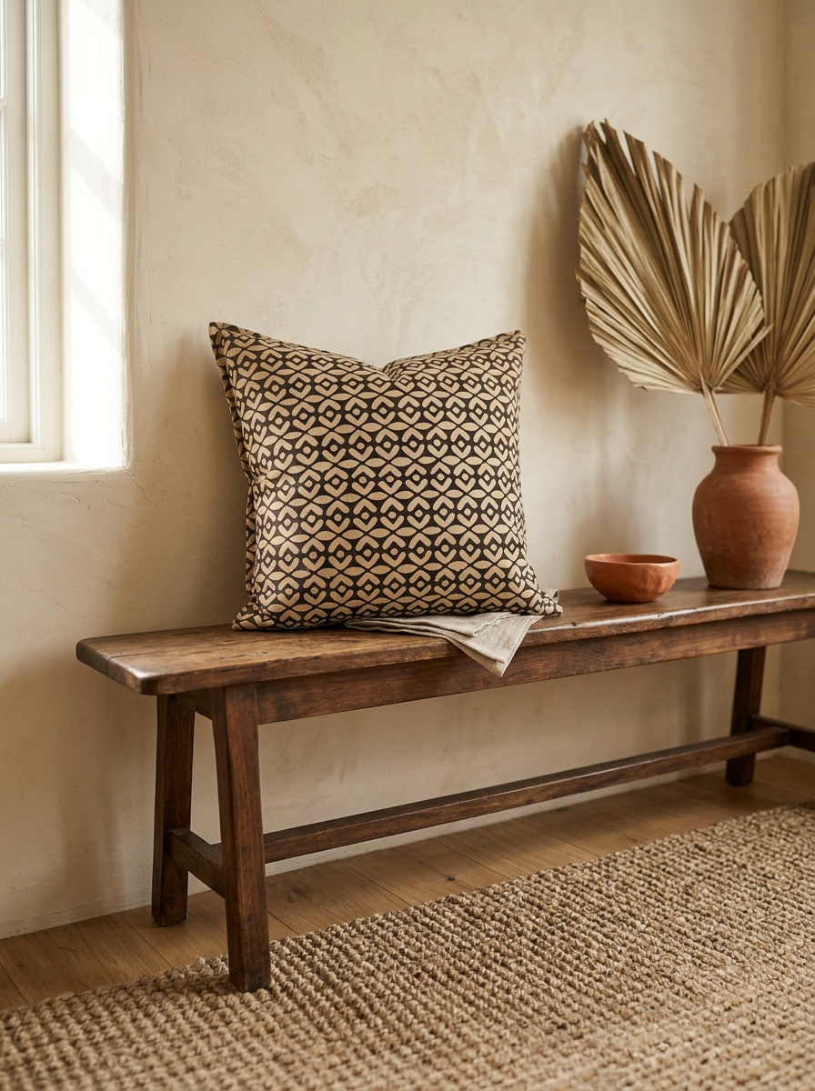 Cuscino Geometrico Terra – Cotone block-print, federa sfoderabile